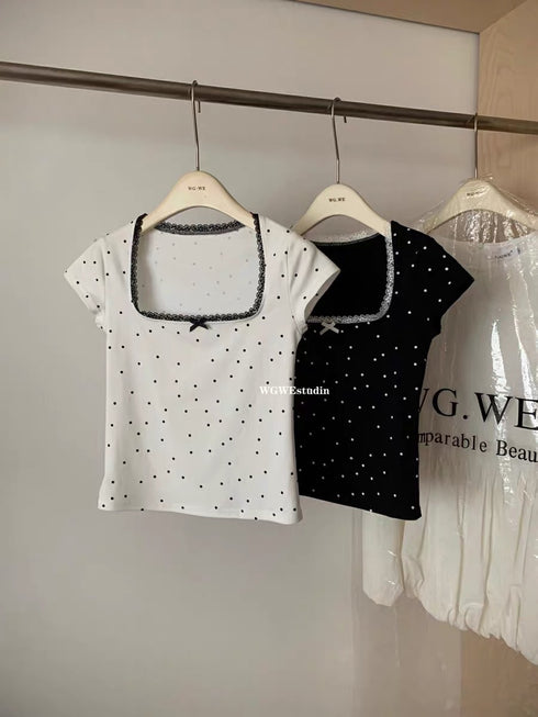 Vintage Polka Dot Square Neck Tops